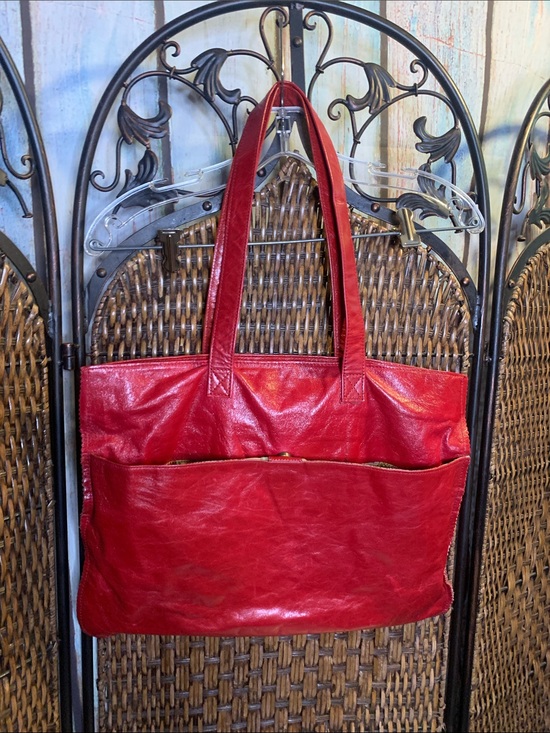latico Handbags - Vintage Latico Red Leather Tote Bag with Floral Lining